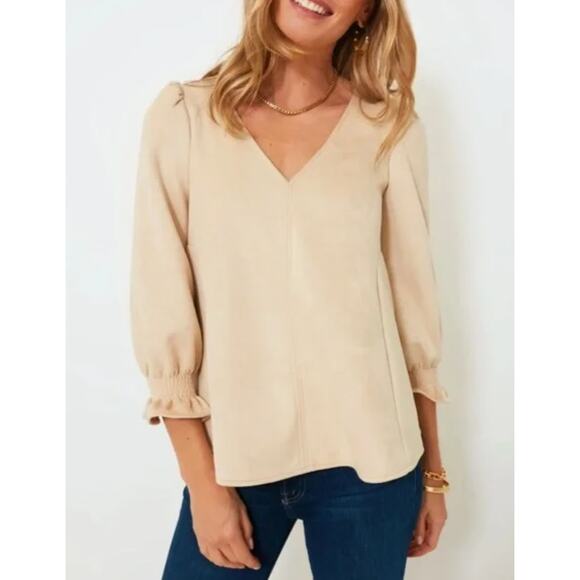 TUCKERNUCK Easton Faux Suede Tan Popover Blouse Women's Size Large Classic - Picture 1 of 9